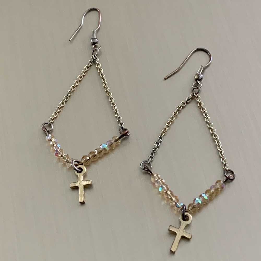 3/$20 Teardrop Bohemian Beaded Cross Dangle Earrings